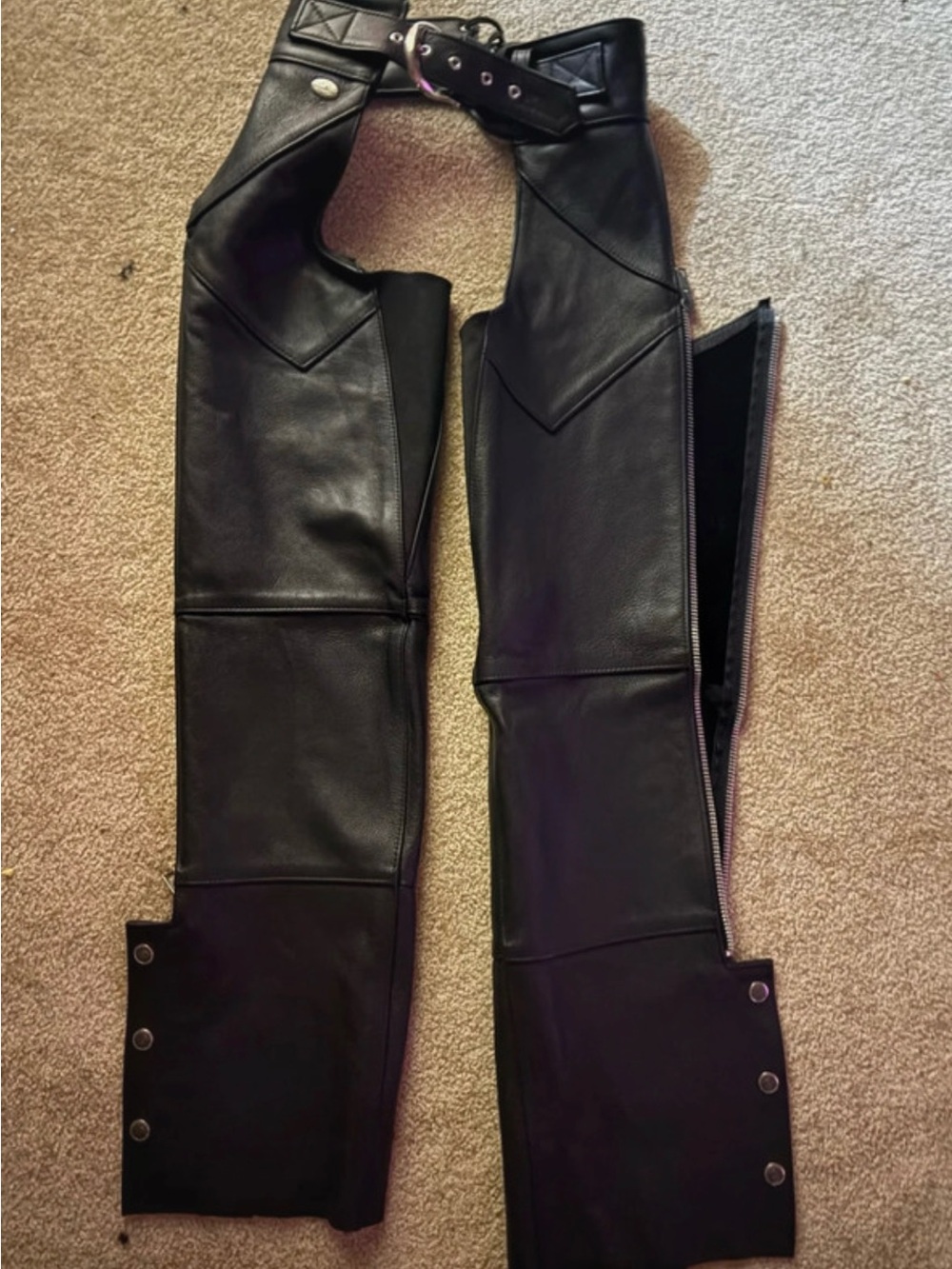 Harley Davidson Black Leather Motorcycle Chaps